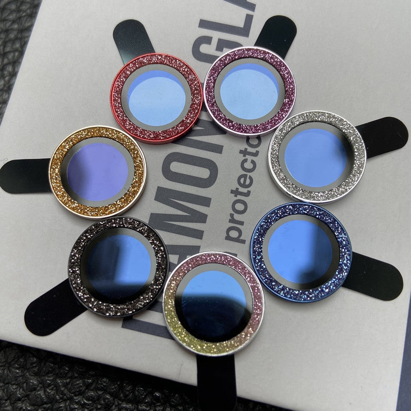 For iPhone 13 mini 5.4 inch 2Pcs / Set Stylish Glitter Ring Design Tempered Glass Camera Lens Protector Anti-fingerprint Guard Film