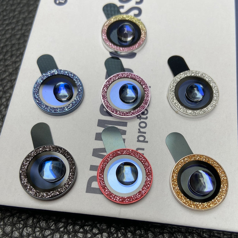 For iPhone 13 mini 5.4 inch 2Pcs / Set Stylish Glitter Ring Design Tempered Glass Camera Lens Protector Anti-fingerprint Guard Film