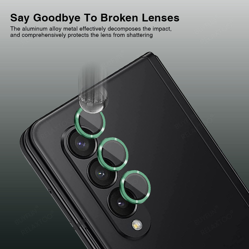 HAT PRINCE ENKAY For Samsung Galaxy Z Fold4 5G 1 Set Camera Lens Protector Tempered Glass Aluminum Alloy Ring HD Clear Lens Film