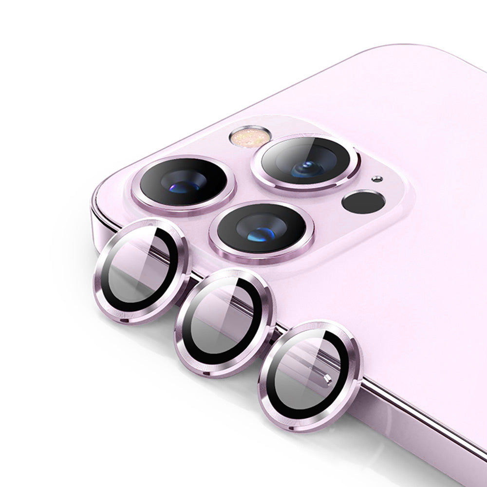 ENKAY HAT PRINCE For iPhone 14 Pro 6.1 inch / 14 Pro Max 6.7 inch 1 Set Camera Lens Film Ultra Clear Tempered Glass Aluminum Alloy Ring Lens Protector