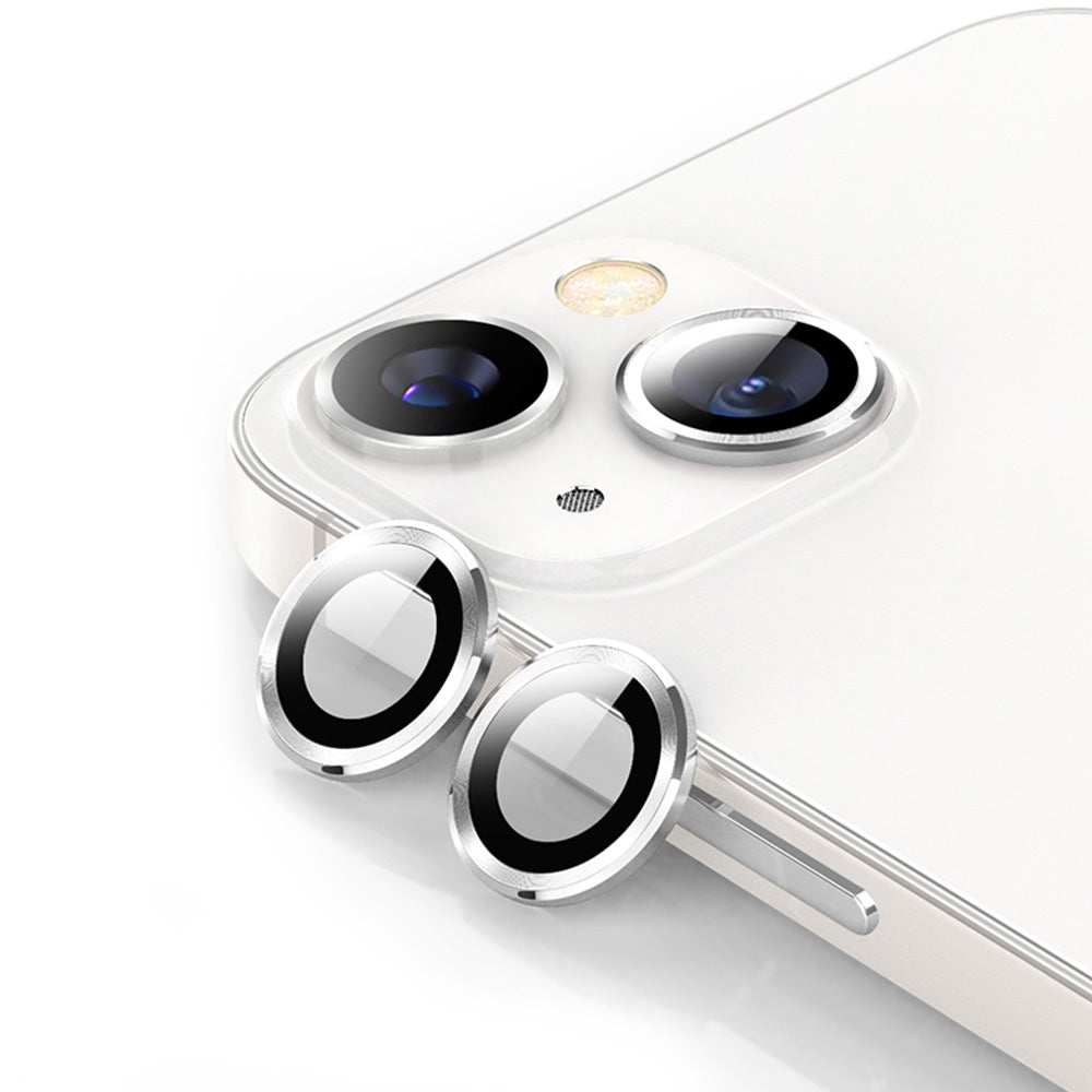 ENKAY HAT PRINCE For iPhone 14 6.1 inch / 14 Plus 1 Set Camera Lens Protector HD Anti-explosion Tempered Glass Aluminum Alloy Ring Film