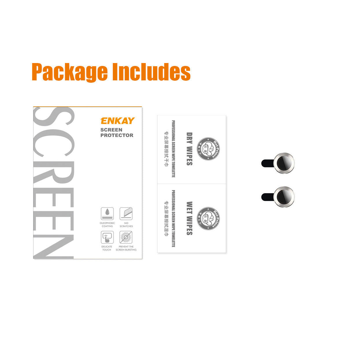 ENKAY HAT PRINCE For iPhone 14 6.1 inch / 14 Plus 1 Set Camera Lens Protector HD Anti-explosion Tempered Glass Aluminum Alloy Ring Film