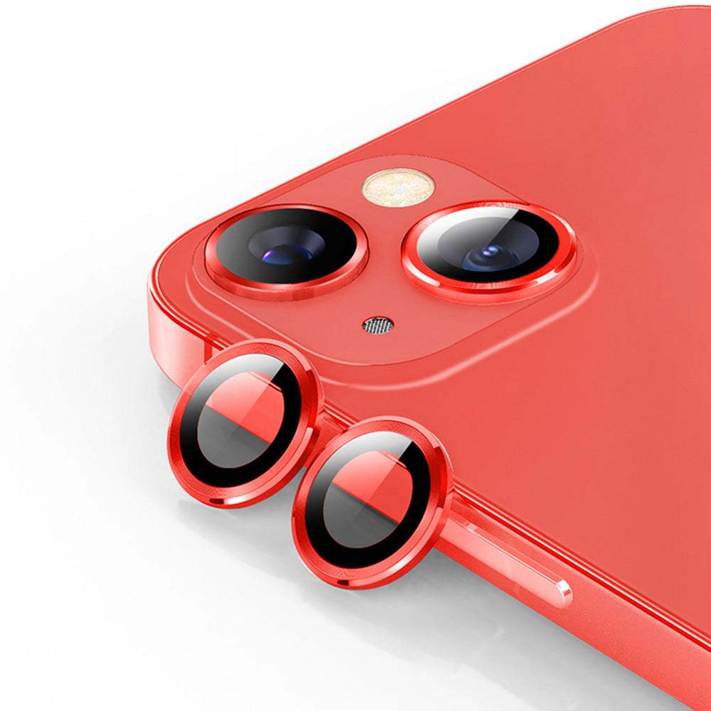 ENKAY HAT PRINCE For iPhone 14 6.1 inch / 14 Plus 1 Set Camera Lens Protector HD Anti-explosion Tempered Glass Aluminum Alloy Ring Film