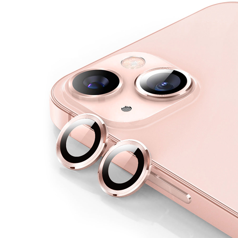 ENKAY HAT PRINCE For iPhone 14 6.1 inch / 14 Plus 1 Set Camera Lens Protector HD Anti-explosion Tempered Glass Aluminum Alloy Ring Film