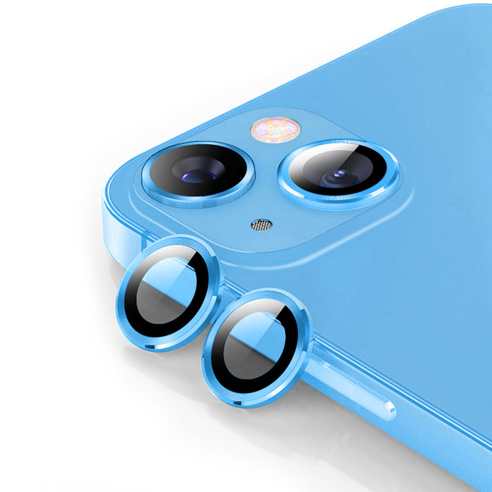 ENKAY HAT PRINCE For iPhone 14 6.1 inch / 14 Plus 1 Set Camera Lens Protector HD Anti-explosion Tempered Glass Aluminum Alloy Ring Film
