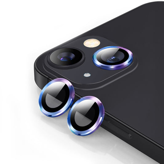 ENKAY HAT PRINCE For iPhone 14 6.1 inch / 14 Plus 1 Set Camera Lens Protector HD Anti-explosion Tempered Glass Aluminum Alloy Ring Film