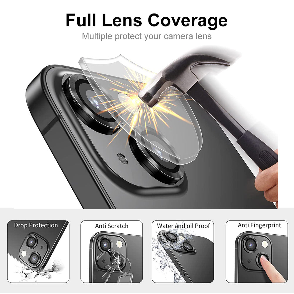 ENKAY HAT PRINCE For iPhone 14 6.1 inch / 14 Plus 1 Set Camera Lens Protector HD Anti-explosion Tempered Glass Aluminum Alloy Ring Film