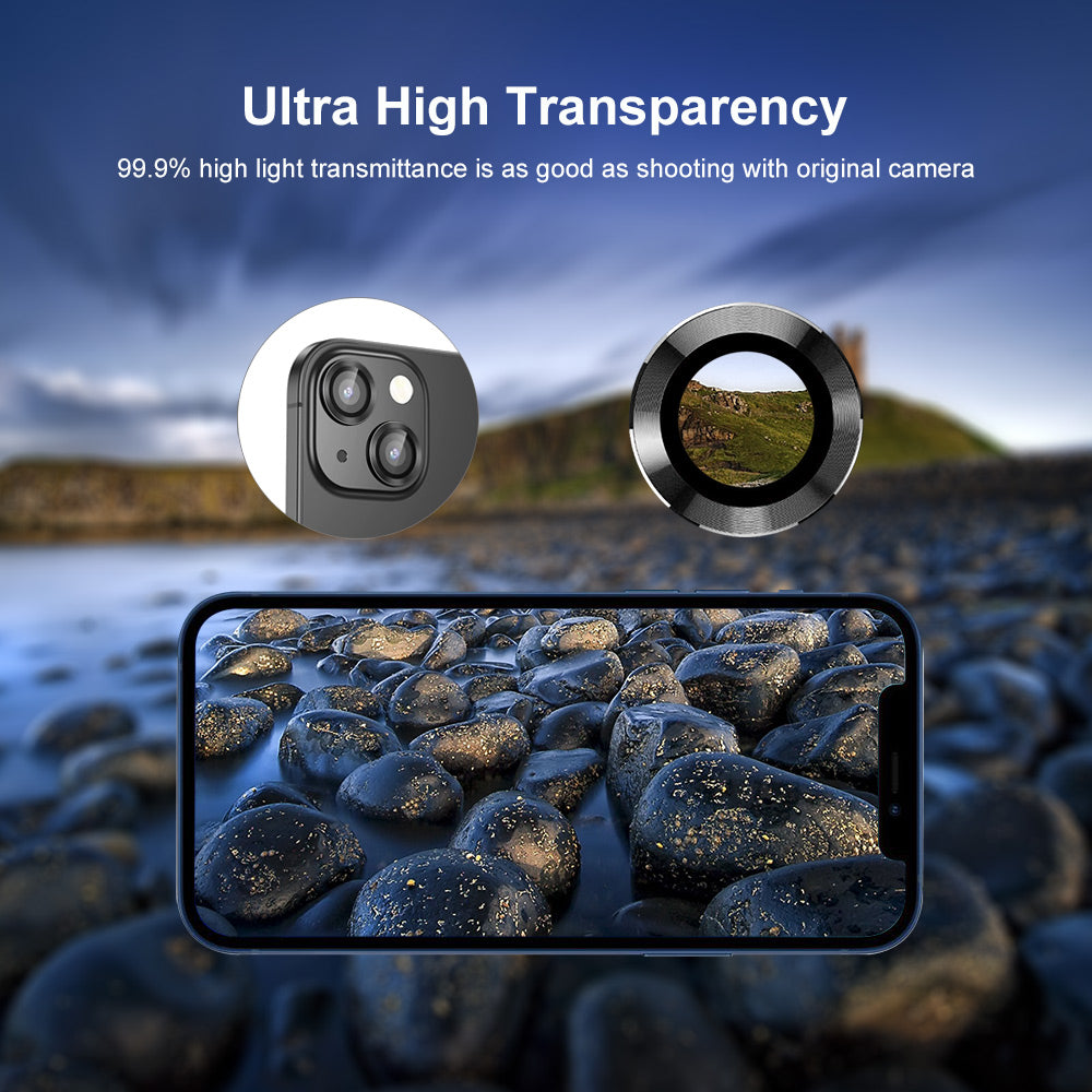 ENKAY HAT PRINCE For iPhone 14 6.1 inch / 14 Plus 1 Set Camera Lens Protector HD Anti-explosion Tempered Glass Aluminum Alloy Ring Film