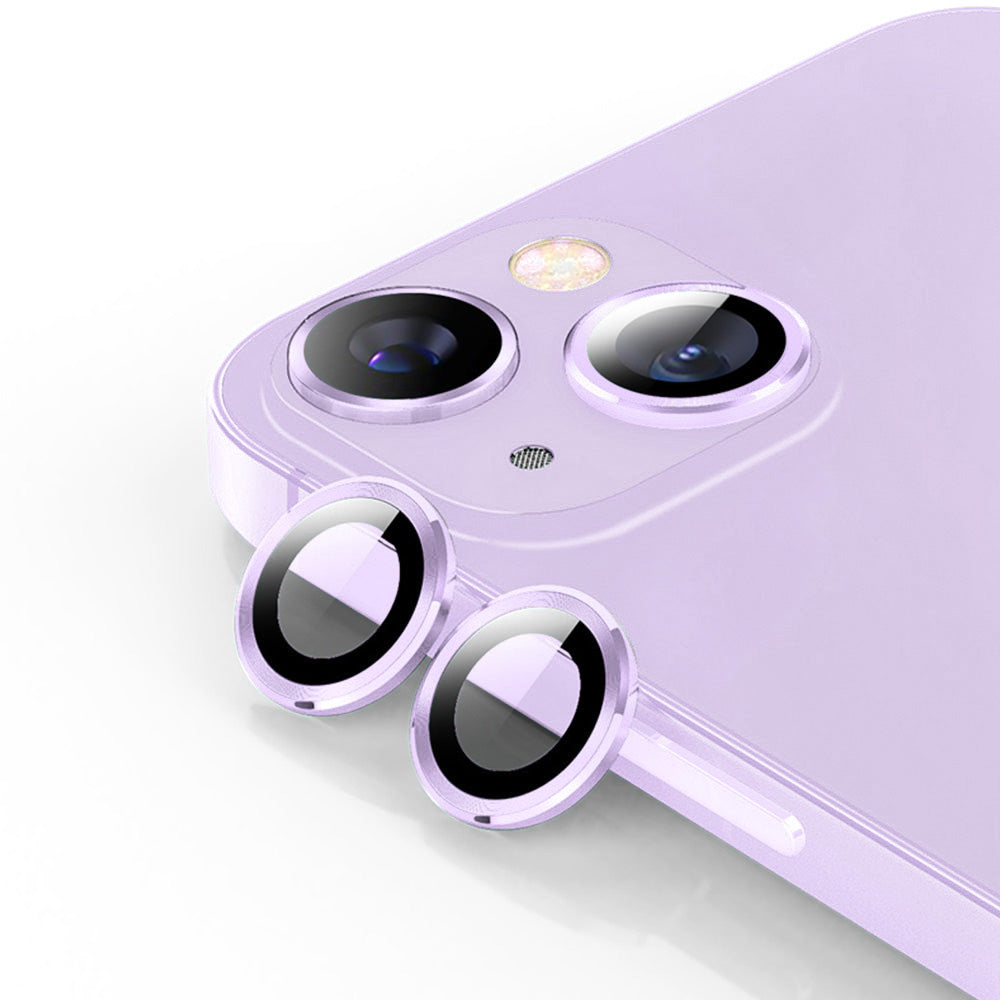 ENKAY HAT PRINCE For iPhone 14 6.1 inch / 14 Plus 1 Set Camera Lens Protector HD Anti-explosion Tempered Glass Aluminum Alloy Ring Film