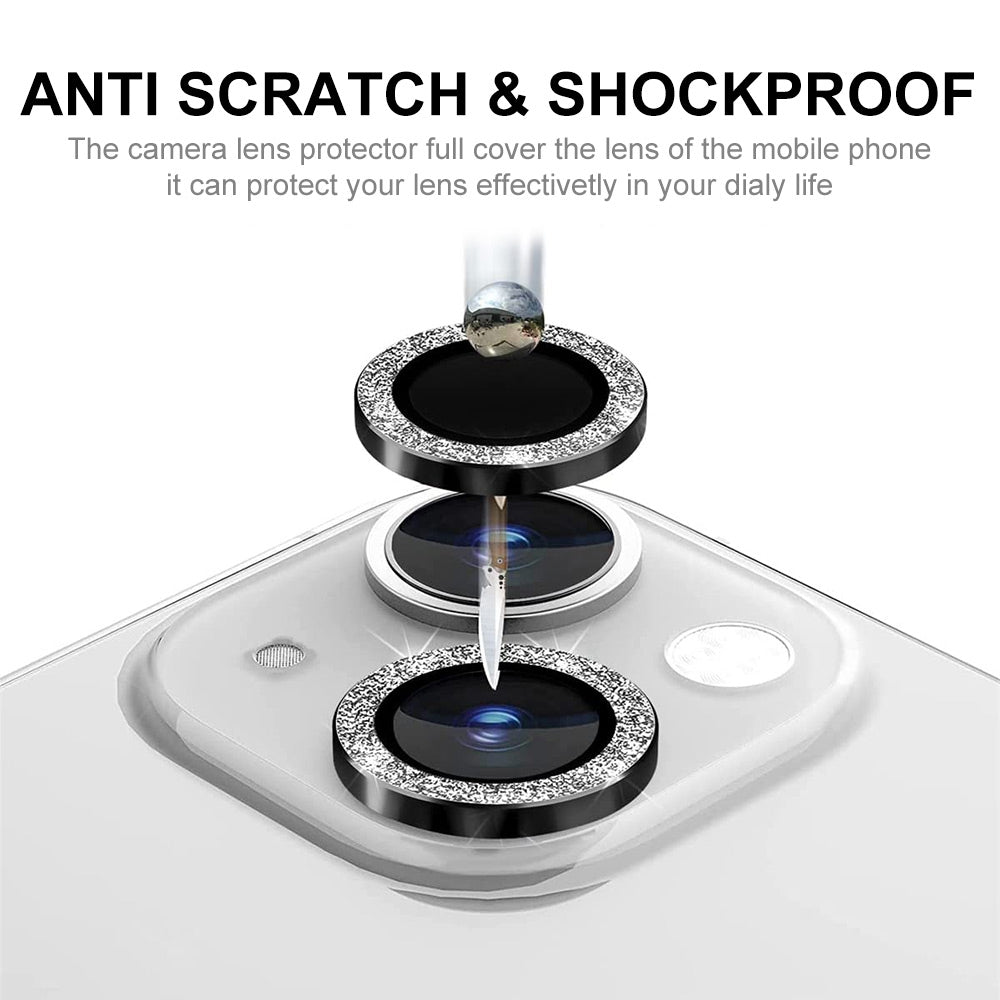 ENKAY HAT PRINCE Camera Lens Film for iPhone 14 6.1 inch / 14 Plus, 1 Set Rhinestone Decor Tempered Glass Aluminum Alloy Anti-scratch Lens Protector