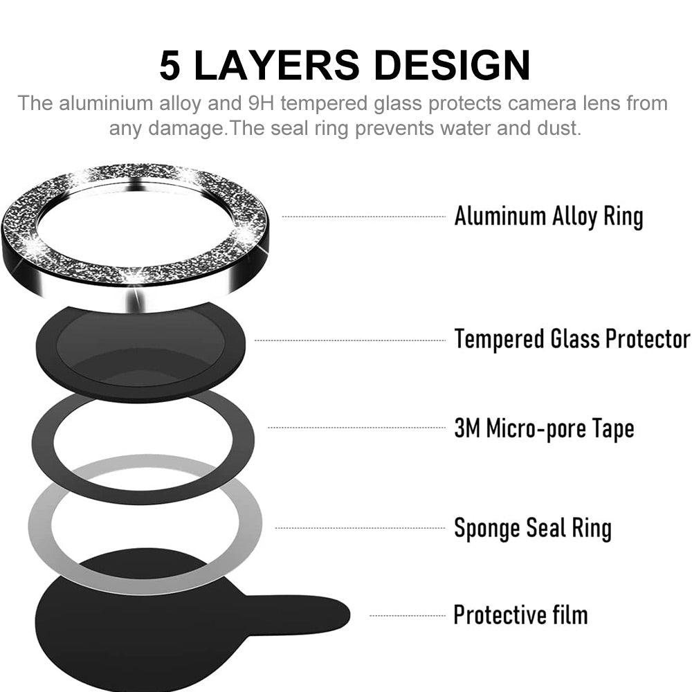 ENKAY HAT PRINCE Camera Lens Film for iPhone 14 6.1 inch / 14 Plus, 1 Set Rhinestone Decor Tempered Glass Aluminum Alloy Anti-scratch Lens Protector