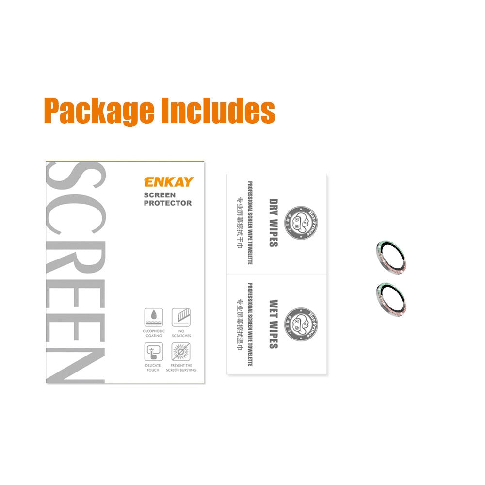 ENKAY HAT PRINCE Camera Lens Film for iPhone 14 6.1 inch / 14 Plus, 1 Set Rhinestone Decor Tempered Glass Aluminum Alloy Anti-scratch Lens Protector