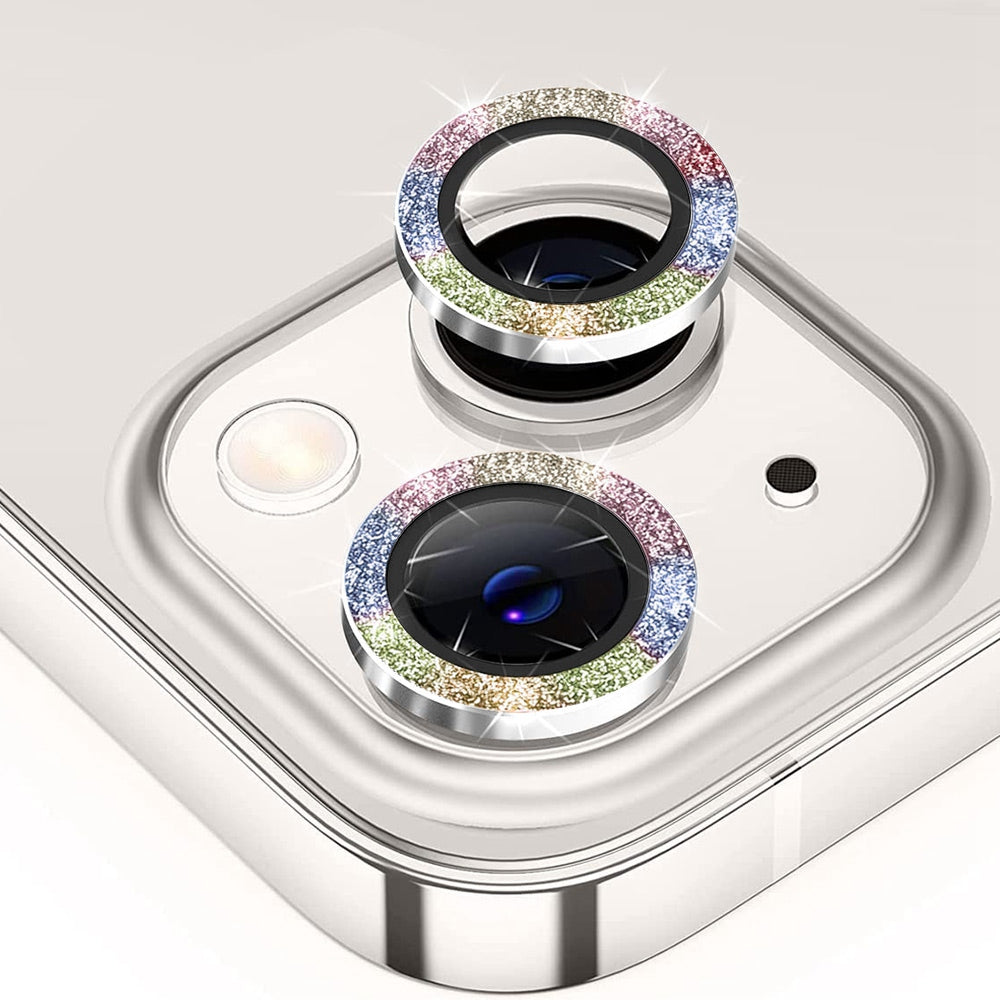 ENKAY HAT PRINCE Camera Lens Film for iPhone 14 6.1 inch / 14 Plus, 1 Set Rhinestone Decor Tempered Glass Aluminum Alloy Anti-scratch Lens Protector