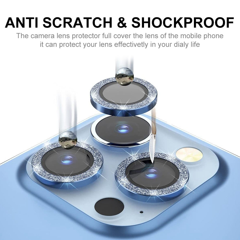 ENKAY HAT PRINCE For iPhone 14 Pro 6.1 inch / 14 Pro Max 6.7 inch 1 Set Rear Camera Lens Protector Rhinestone Decor Tempered Glass Aluminum Alloy Film