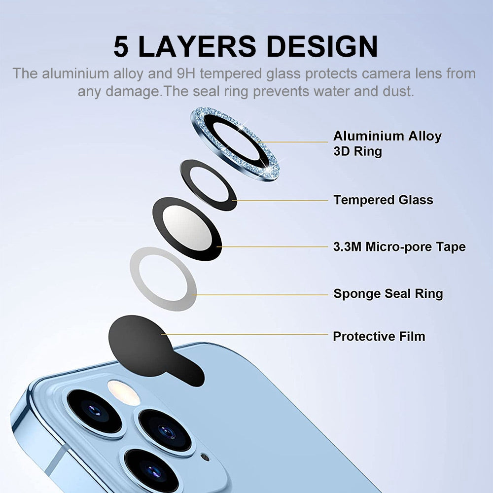 ENKAY HAT PRINCE For iPhone 14 Pro 6.1 inch / 14 Pro Max 6.7 inch 1 Set Rear Camera Lens Protector Rhinestone Decor Tempered Glass Aluminum Alloy Film