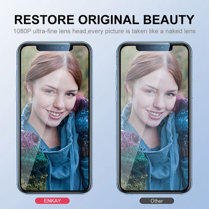 ENKAY HAT PRINCE For iPhone 14 Pro 6.1 inch / 14 Pro Max 6.7 inch 1 Set Rear Camera Lens Protector Rhinestone Decor Tempered Glass Aluminum Alloy Film
