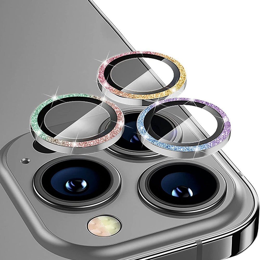 ENKAY HAT PRINCE For iPhone 14 Pro 6.1 inch / 14 Pro Max 6.7 inch 1 Set Rear Camera Lens Protector Rhinestone Decor Tempered Glass Aluminum Alloy Film