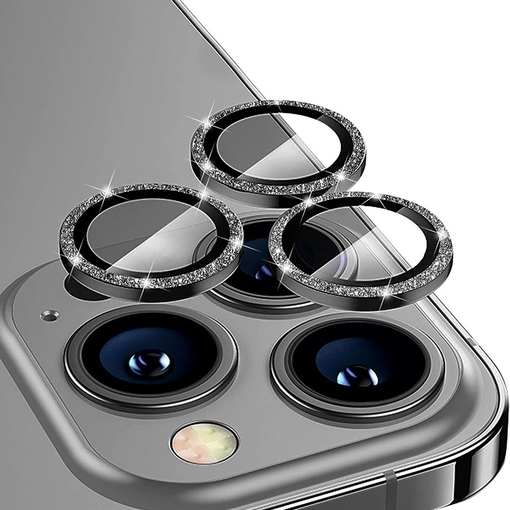 ENKAY HAT PRINCE For iPhone 14 Pro 6.1 inch / 14 Pro Max 6.7 inch 1 Set Rear Camera Lens Protector Rhinestone Decor Tempered Glass Aluminum Alloy Film
