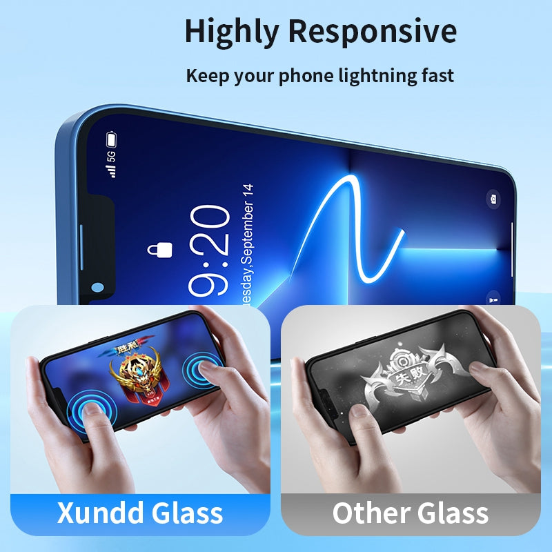 XUNDD For iPhone 14 Pro 6.1 inch Tempered Glass Full Screen Protector Anti-explosion HD Clear Film with Dust-proof Net and Installation Tool