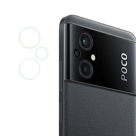 1 Set High Transmittance Camera Lens Protector for Xiaomi Poco M5 4G, Flexible Clear Soda-lime Glass Anti-dust Phone Rear Lens Film
