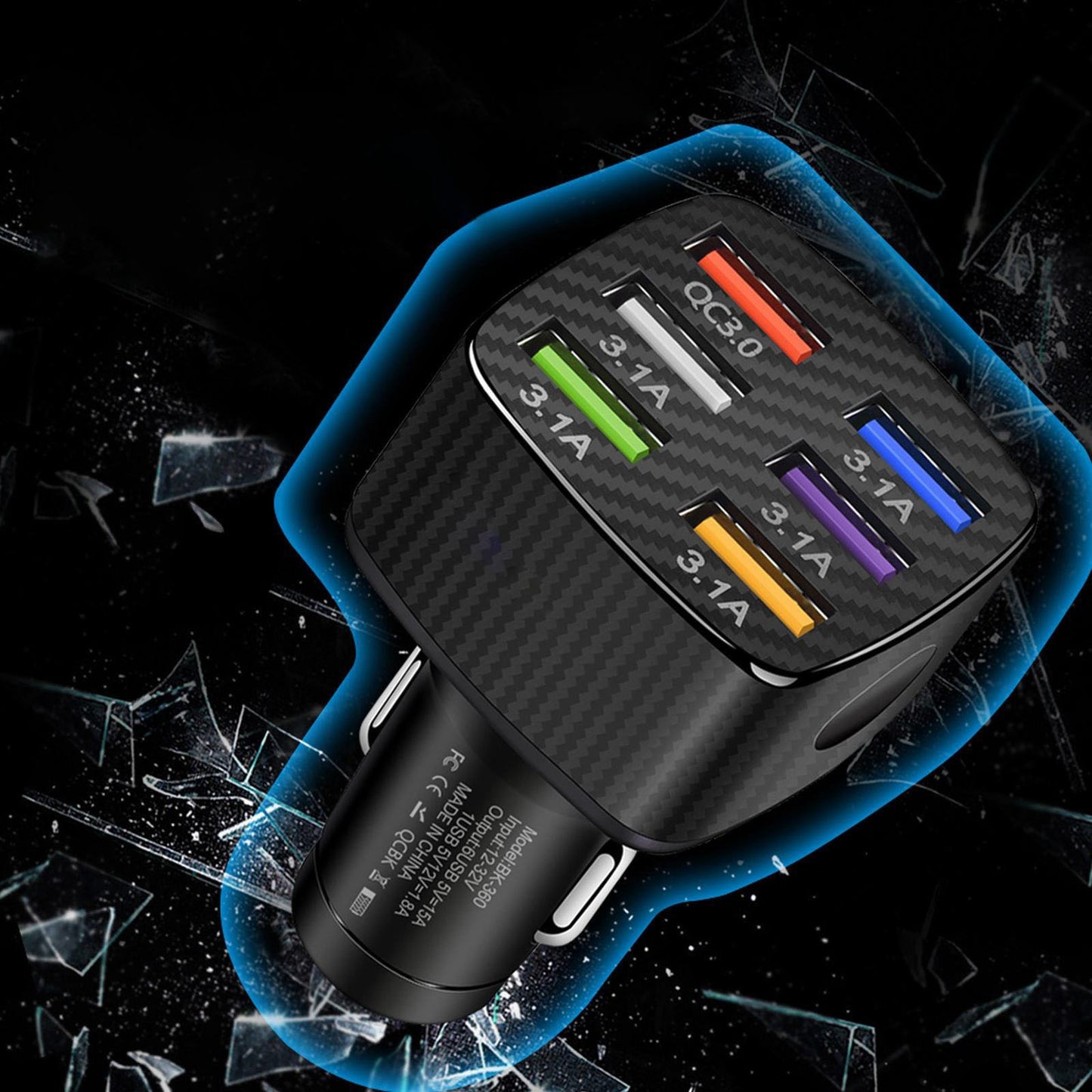 15A QC3.0 6 USB Ports Fast Charging Power Adapter Mobile Phone Car Charger
