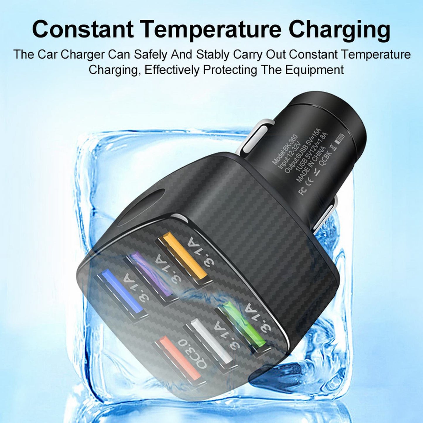 15A QC3.0 6 USB Ports Fast Charging Power Adapter Mobile Phone Car Charger