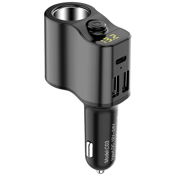 C03 3.1A Dual USB + Type-C Car Charger Voltage Detection Cigarette Lighter Socket Charge Adapter