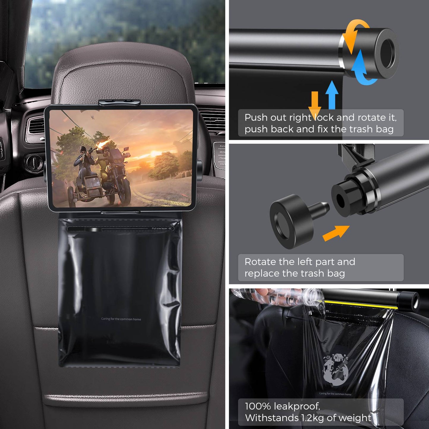 AHASTYLE WG-JY01 Headrest Mount Phone / Tablet Holder with Trash Bag for Cars Trucks SUVs Vans