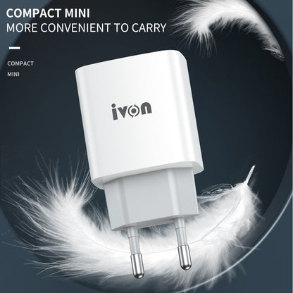 IVON AD52 Portable 18W PD Charger Type-C + USB Dual Ports Power Adapter