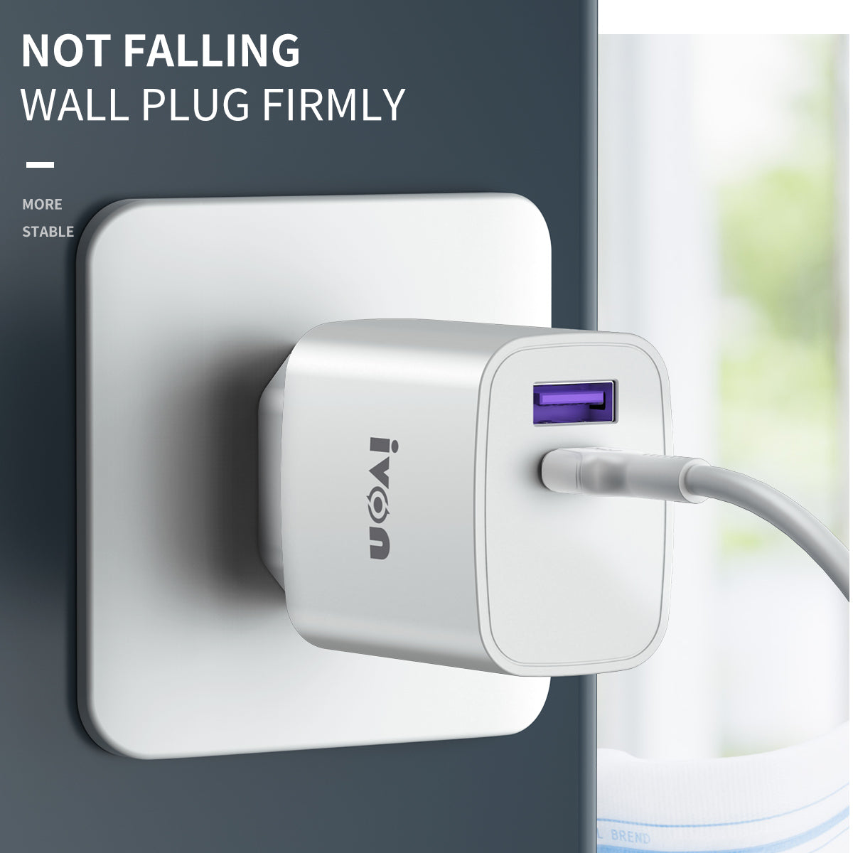 IVON AD52 Portable 18W PD Charger Type-C + USB Dual Ports Power Adapter