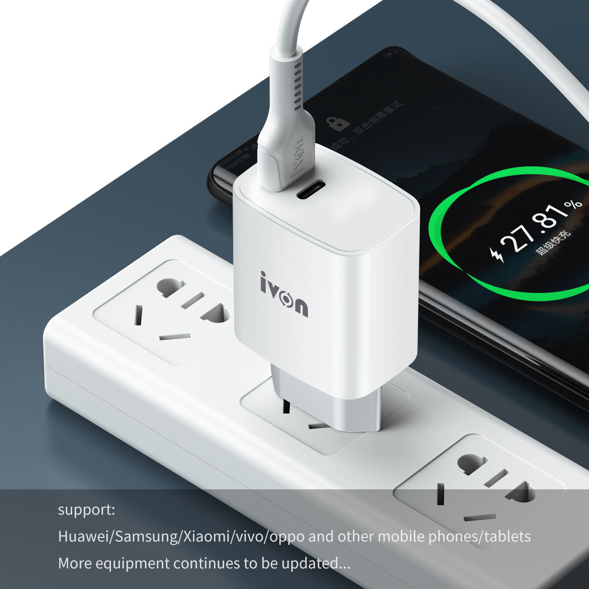 IVON AD52 Portable 18W PD Charger Type-C + USB Dual Ports Power Adapter