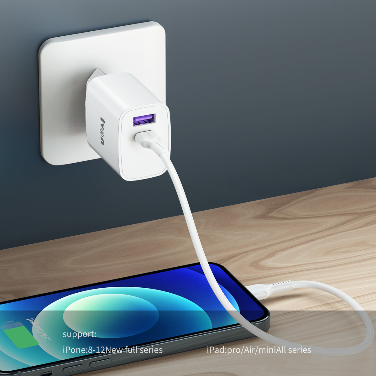 IVON AD52 Portable 18W PD Charger Type-C + USB Dual Ports Power Adapter