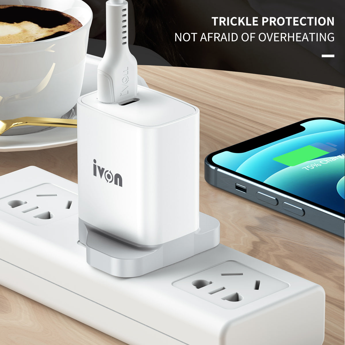 IVON AD52 Portable 18W PD Charger Type-C + USB Dual Ports Power Adapter