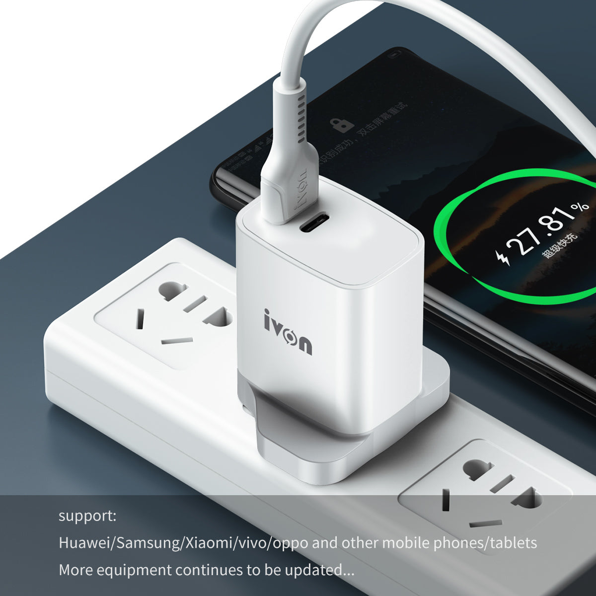 IVON AD52 Portable 18W PD Charger Type-C + USB Dual Ports Power Adapter