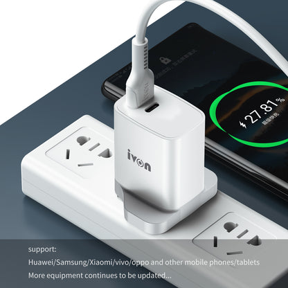 IVON AD52 Portable 18W PD Charger Type-C + USB Dual Ports Power Adapter