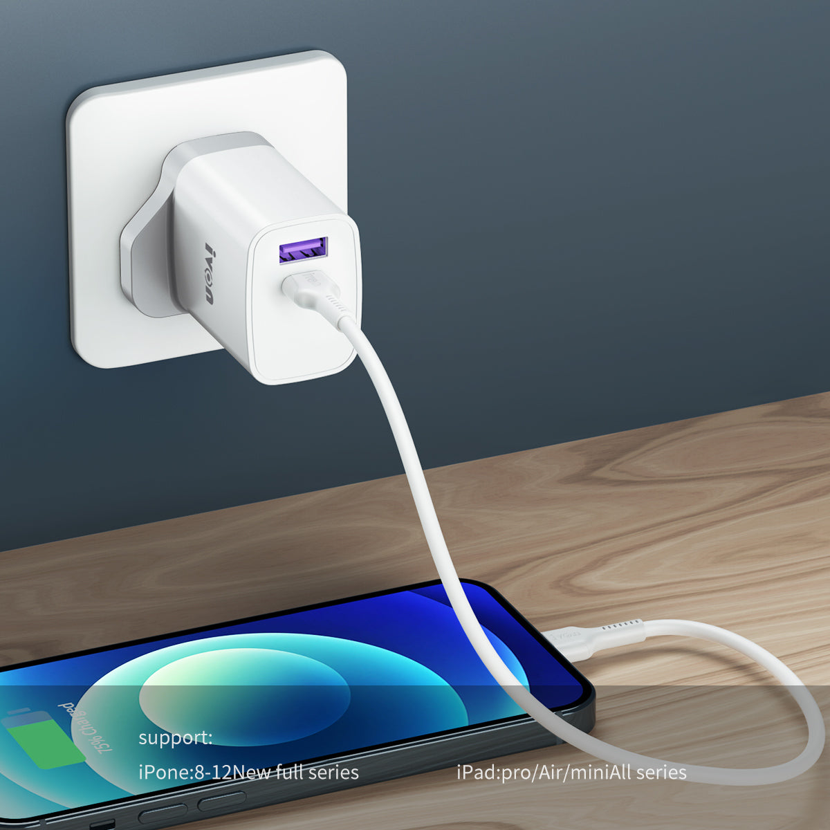 IVON AD52 Portable 18W PD Charger Type-C + USB Dual Ports Power Adapter