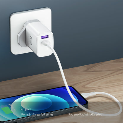 IVON AD52 Portable 18W PD Charger Type-C + USB Dual Ports Power Adapter