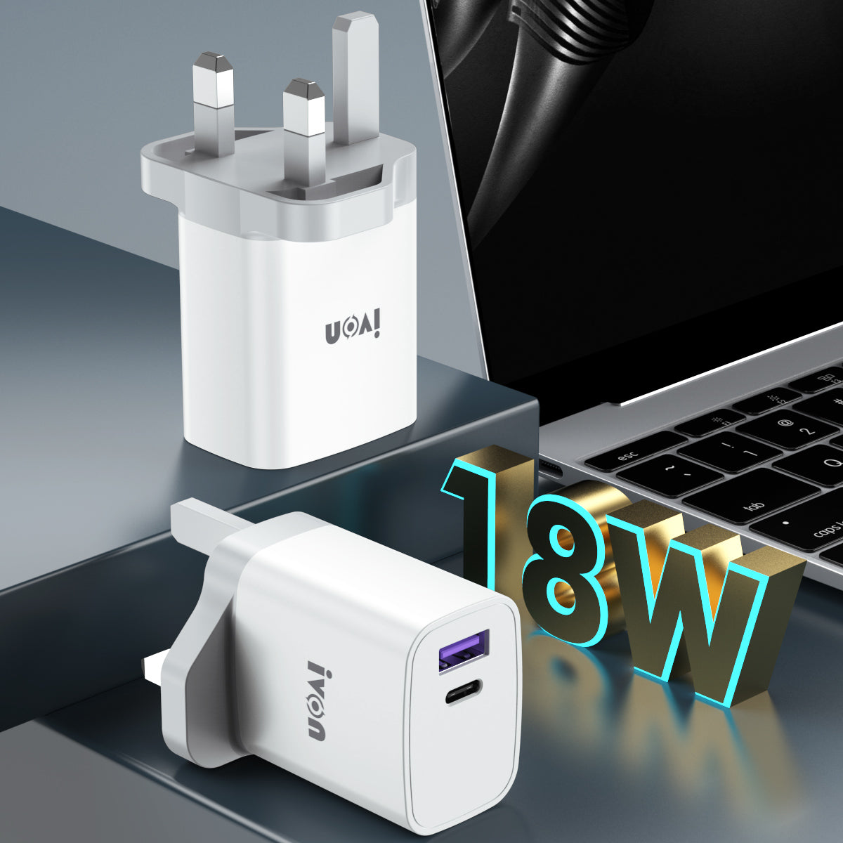 IVON AD52 Portable 18W PD Charger Type-C + USB Dual Ports Power Adapter