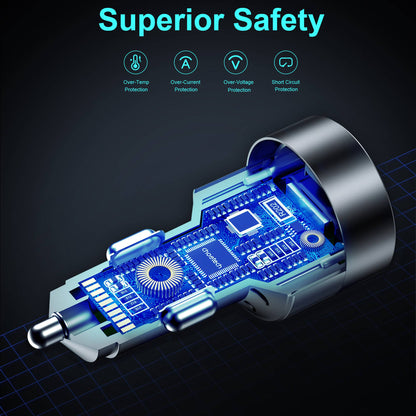 CHOETECH TC0011 130W Dual Type C Port+Single USB Port Car Charger QC3.0 PD3.0 Fast Phone Charger Quick Charging Universal Charger Station for Vehicles