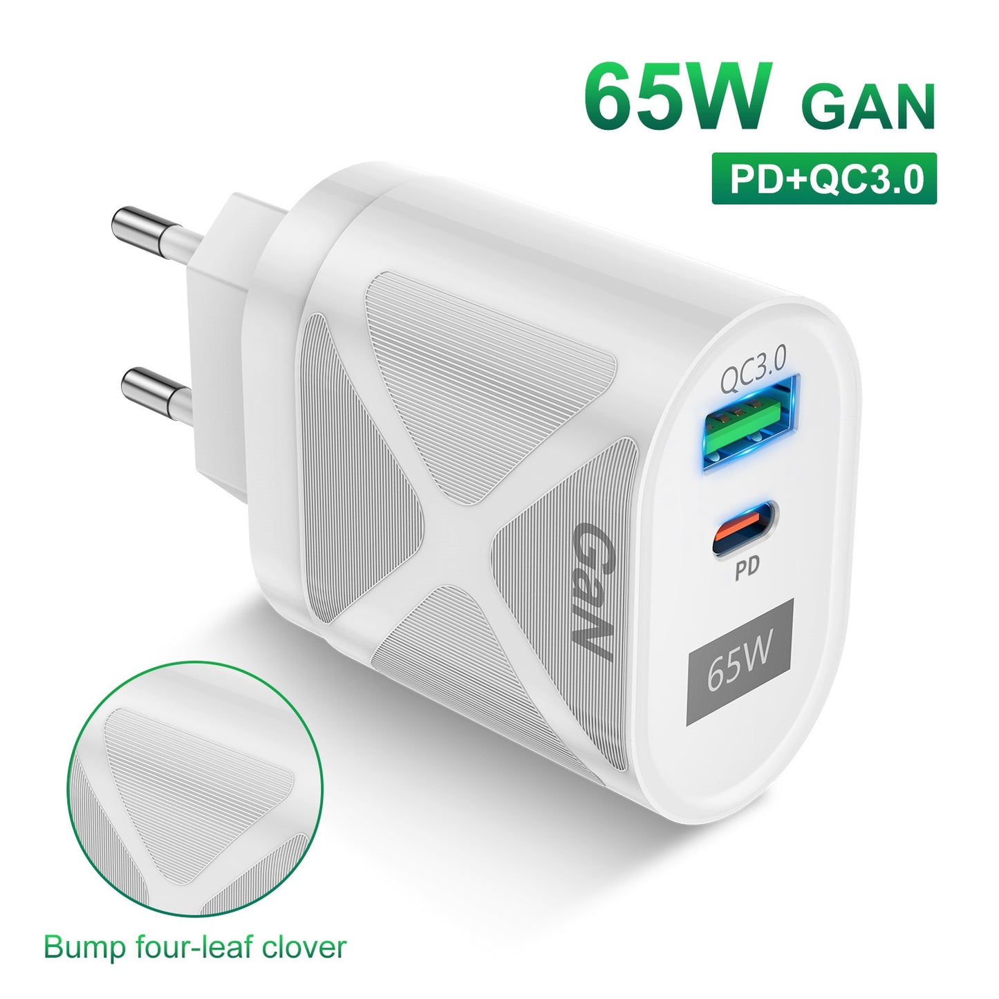 UD7568 65W High Power PD QC3.0 Fast Charging GaN Charger Type-C + USB Power Adapter