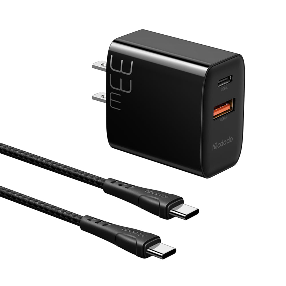 MCDODO CH-0862 MDD PD 33W USB-A+Type-C Dual-Port Charger Block Wall Charger Adapter Portable Quick Charger Set with Type-C to Type-C Cable