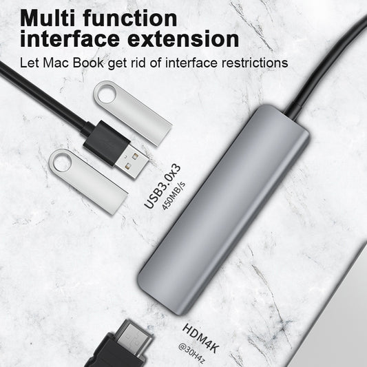 2008N 4-in-1 Multifunction Type-C to Hub Adapter with 3x USB 3.0 Port