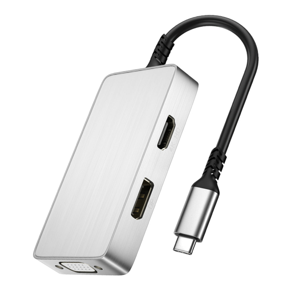 4081-0101RD-03 Type-C Docking Station 5-in-1 Multi-Port Hub Adapter USB Extender USB-C to PD100 + 3.5mm + HD + DP + VGA Converter Support HD/VGA/DP Sync Screen 10Gbps Data Transmission