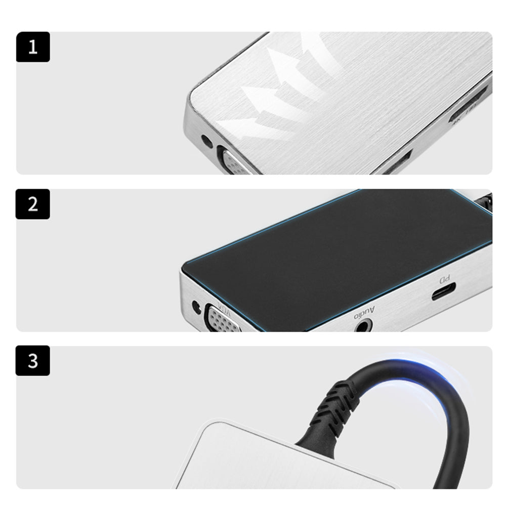 4081-0101RD-03 Type-C Docking Station 5-in-1 Multi-Port Hub Adapter USB Extender USB-C to PD100 + 3.5mm + HD + DP + VGA Converter Support HD/VGA/DP Sync Screen 10Gbps Data Transmission