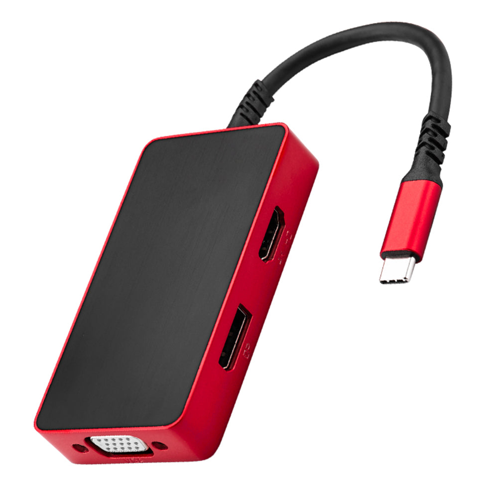 4081-0101RD-03 Type-C Docking Station 5-in-1 Multi-Port Hub Adapter USB Extender USB-C to PD100 + 3.5mm + HD + DP + VGA Converter Support HD/VGA/DP Sync Screen 10Gbps Data Transmission