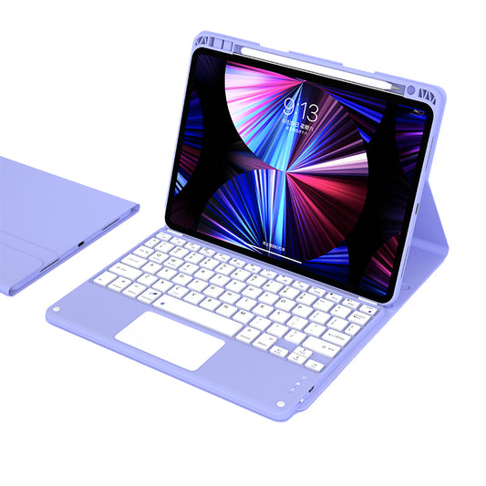 For iPad Pro 11 inch (2021/2020/2018) Skin-feel Leather Tablet Case Detachable Wireless Touch Control Bluetooth Keyboard Protective Cover with Pencil Holder