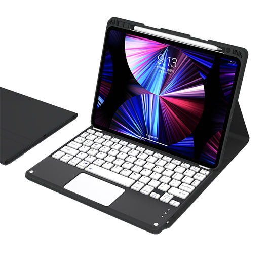For iPad Pro 11 inch (2021/2020/2018) Skin-feel Leather Tablet Case Detachable Wireless Touch Control Bluetooth Keyboard Protective Cover with Pencil Holder