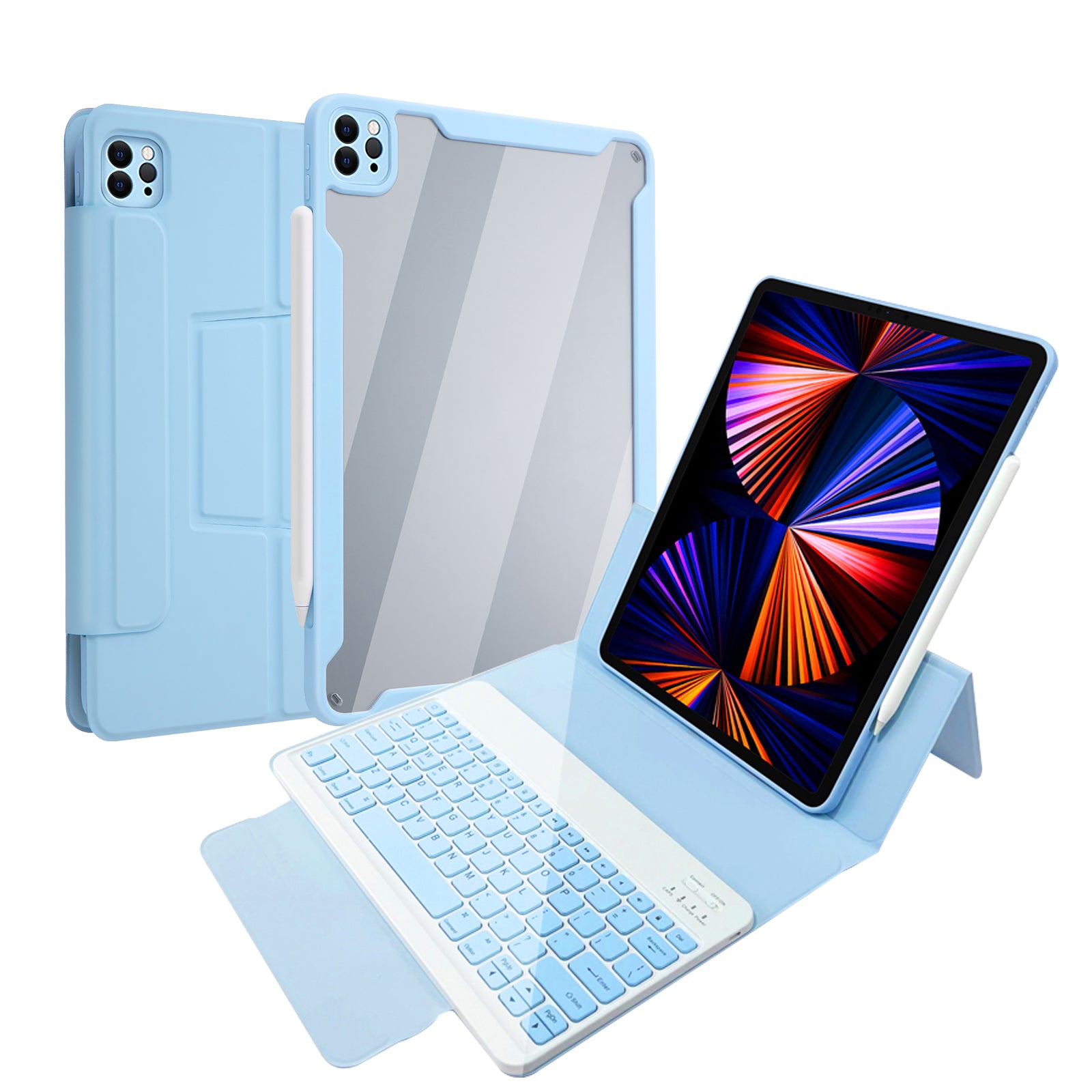 Separable Leather Case Touchpad Bluetooth Keyboard with Colorful Backlit for iPad Pro 12.9-inch (2018) (2020) (2021)