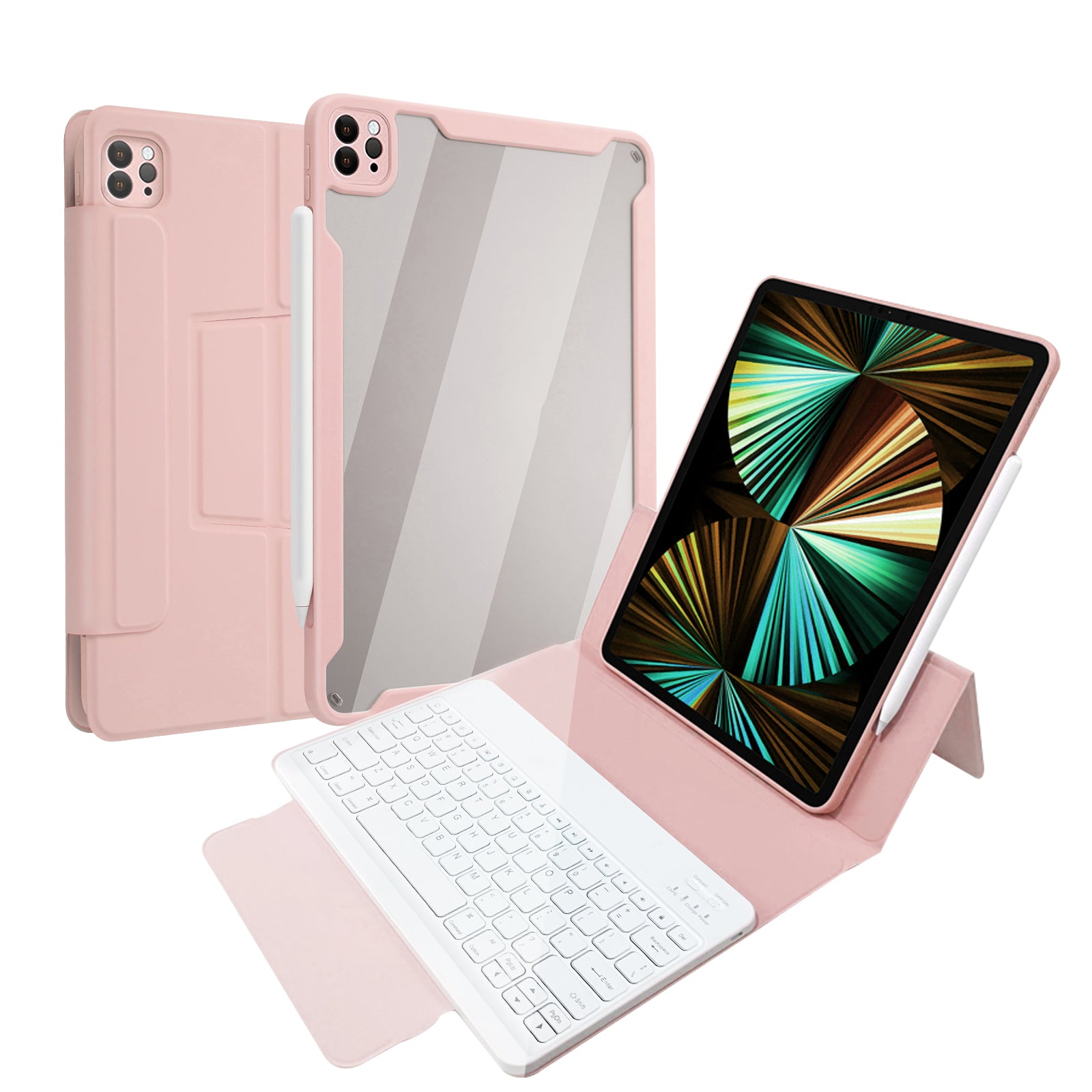 Separable Leather Case Touchpad Bluetooth Keyboard with Colorful Backlit for iPad Pro 12.9-inch (2018) (2020) (2021)