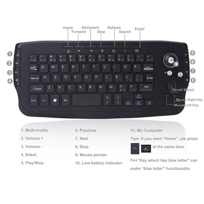2.4G Wireless Keyboard Multimedia 1200DPI Trackball Air Mouse for Laptop PC